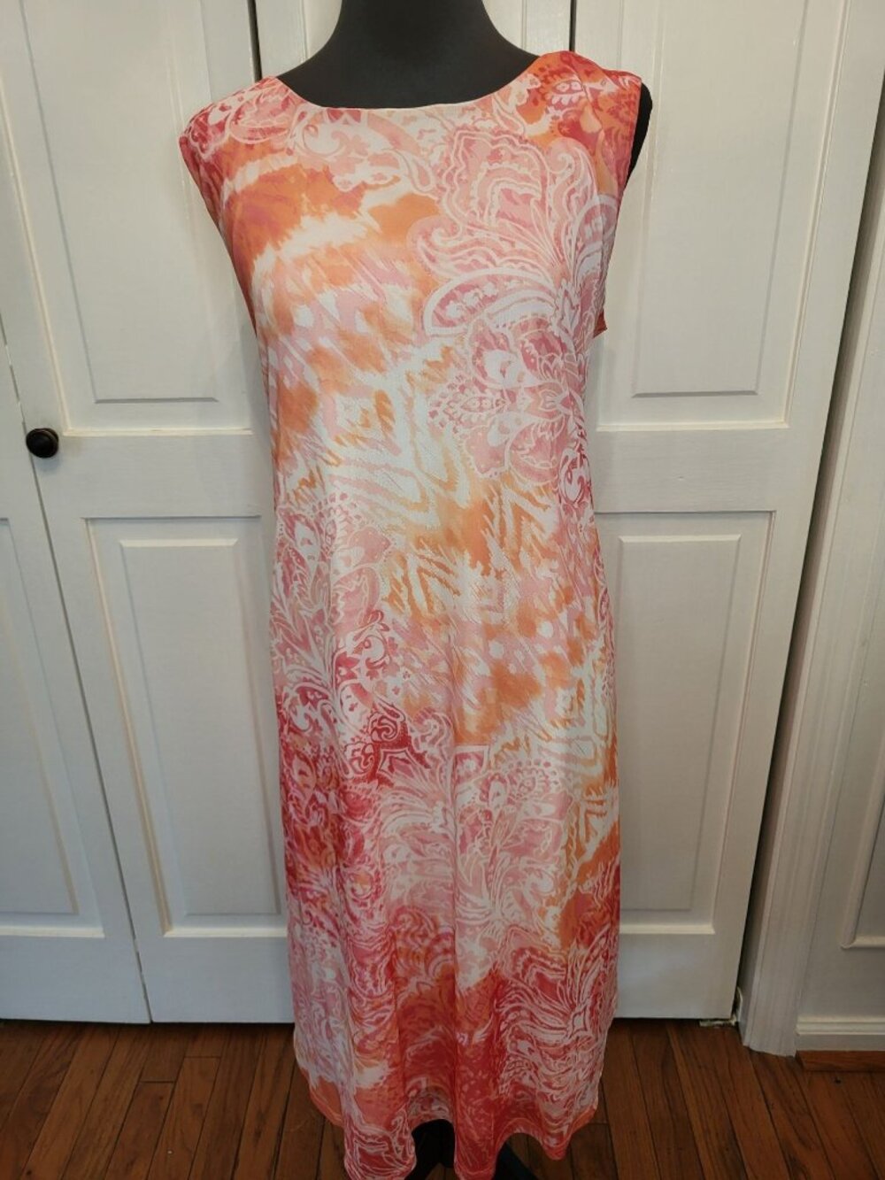 NWT Tantrums Orange Pink Ikat Print Sheer Tank Dress M Beach Vacation Summer y2K